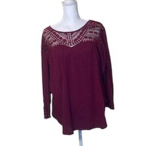Hannah Lightweight Long Sleeve Burgundy Lace Top XL